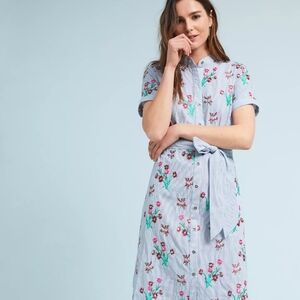 Maeve Anthropologie Embroidered Stripe Shirt Dress with pockets Size 0P Petite